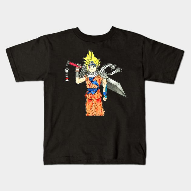 Cloud Anime Mash Up Kids T-Shirt by charlenegb